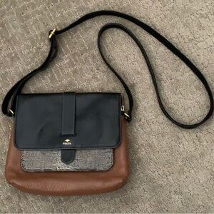 Fossil Black and Brown Crossbody Bag like new